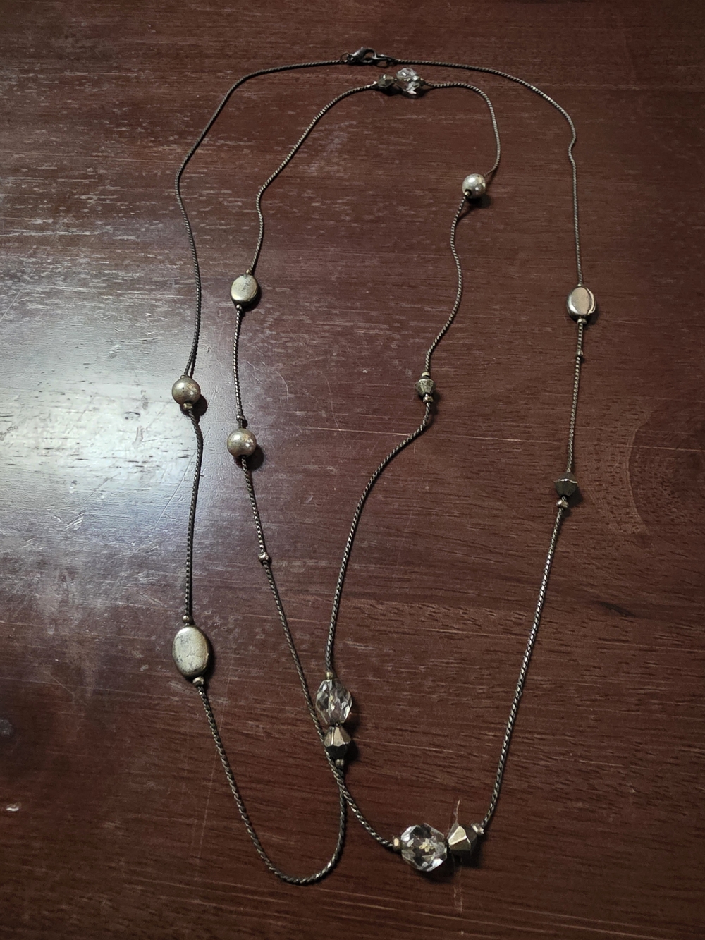 Long Silver-Tone Bead & Crystal Necklace - Women's Jewelry